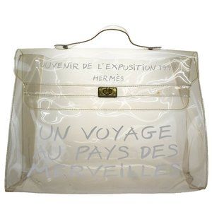 HERMES Vinyl Kelly 40 Hand Beach Bag SOUVENIR